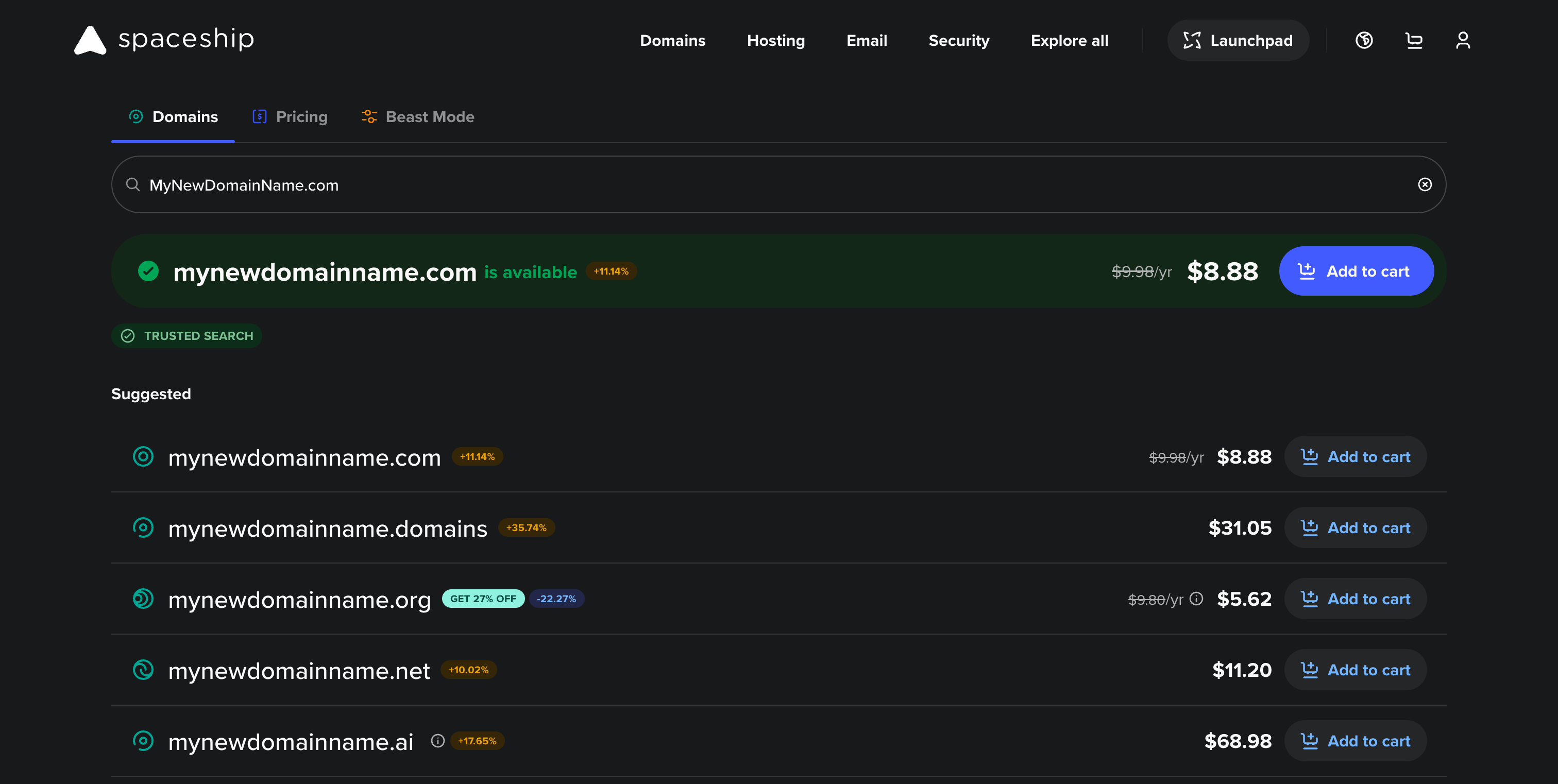 Spaceship domain offer
