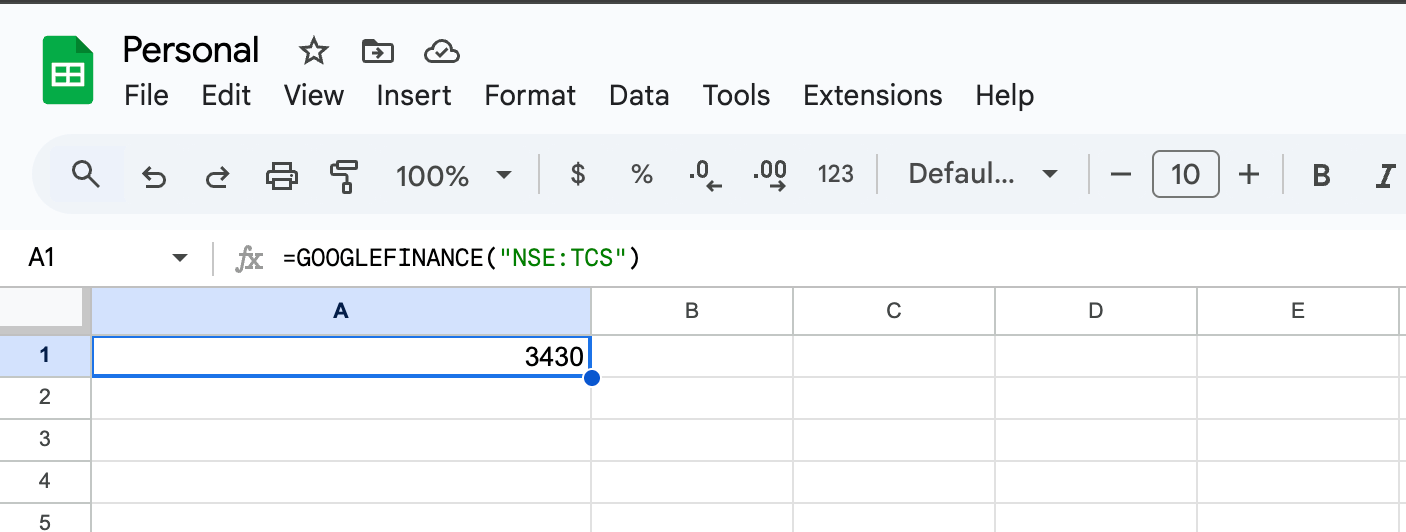 Financial data of nse market in google sheets