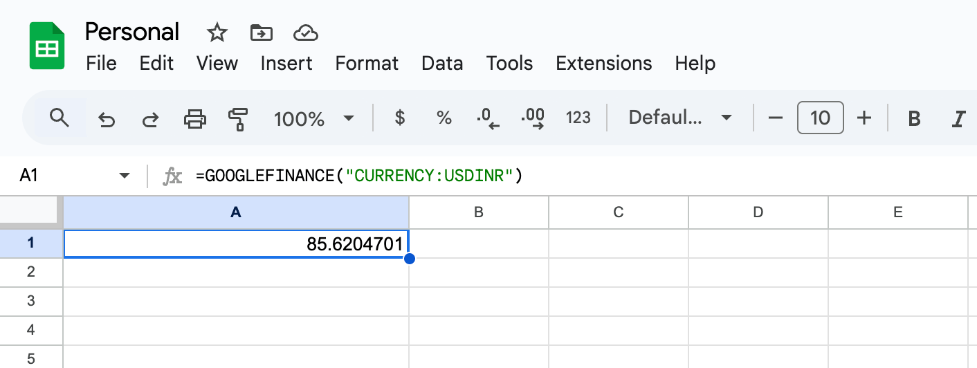 Getting exchange rates in google sheets