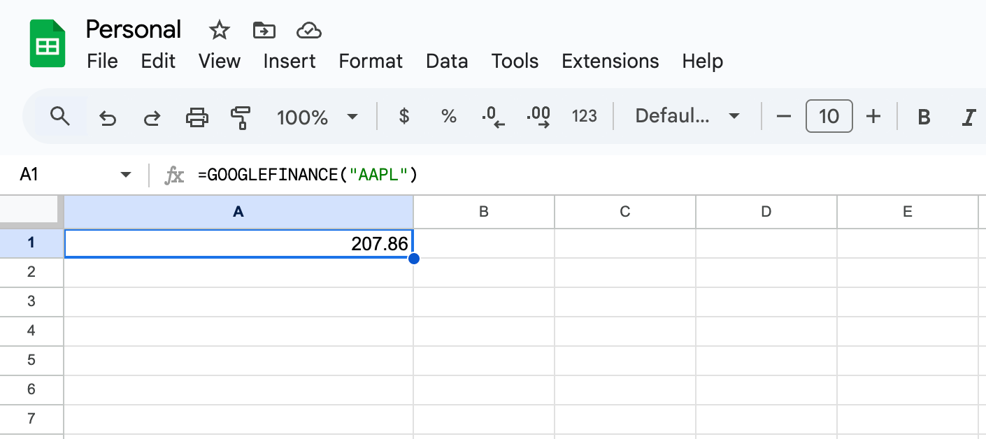 Stock price in google sheets